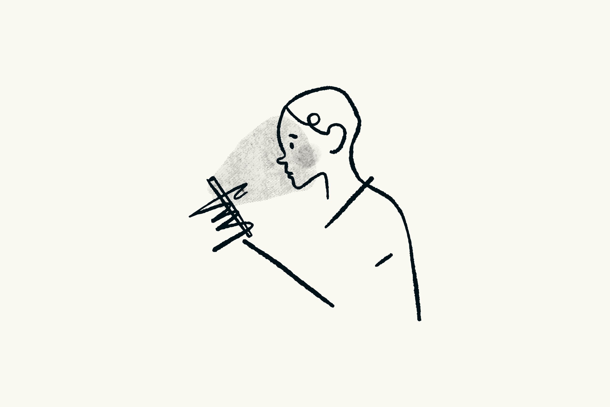 drawing of person holding a cell phone and looking at it. Intended to display an individual who is Assessing the Credibility of Online Information.